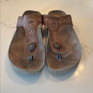 Roper tooled leather flip flops